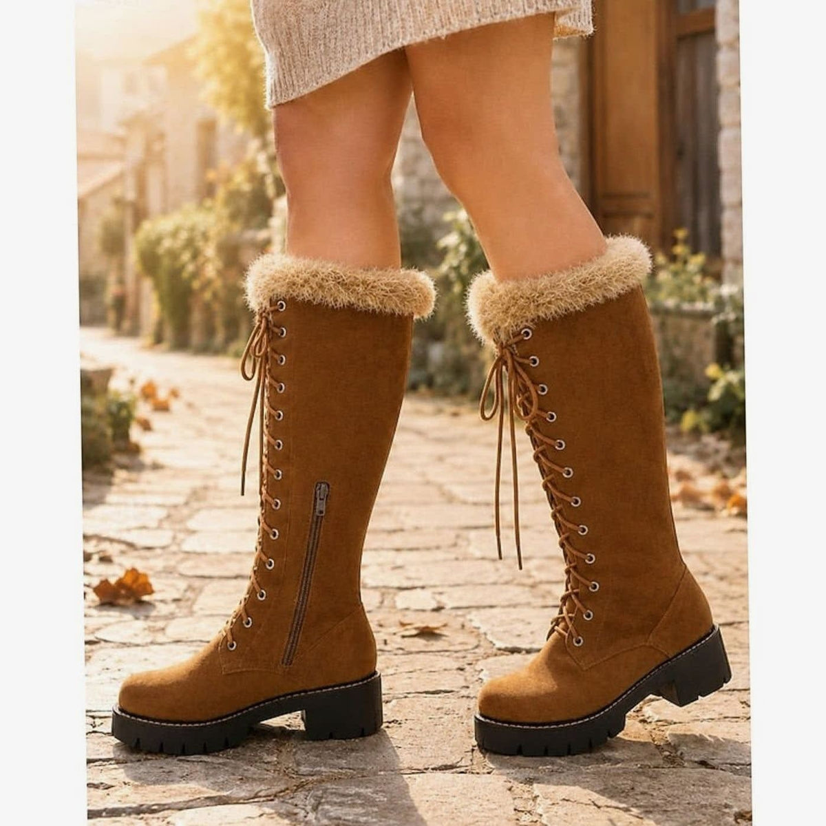 Women's Faux Suede Lace-Up Fur Cuff Snow Boots | Naomi_2