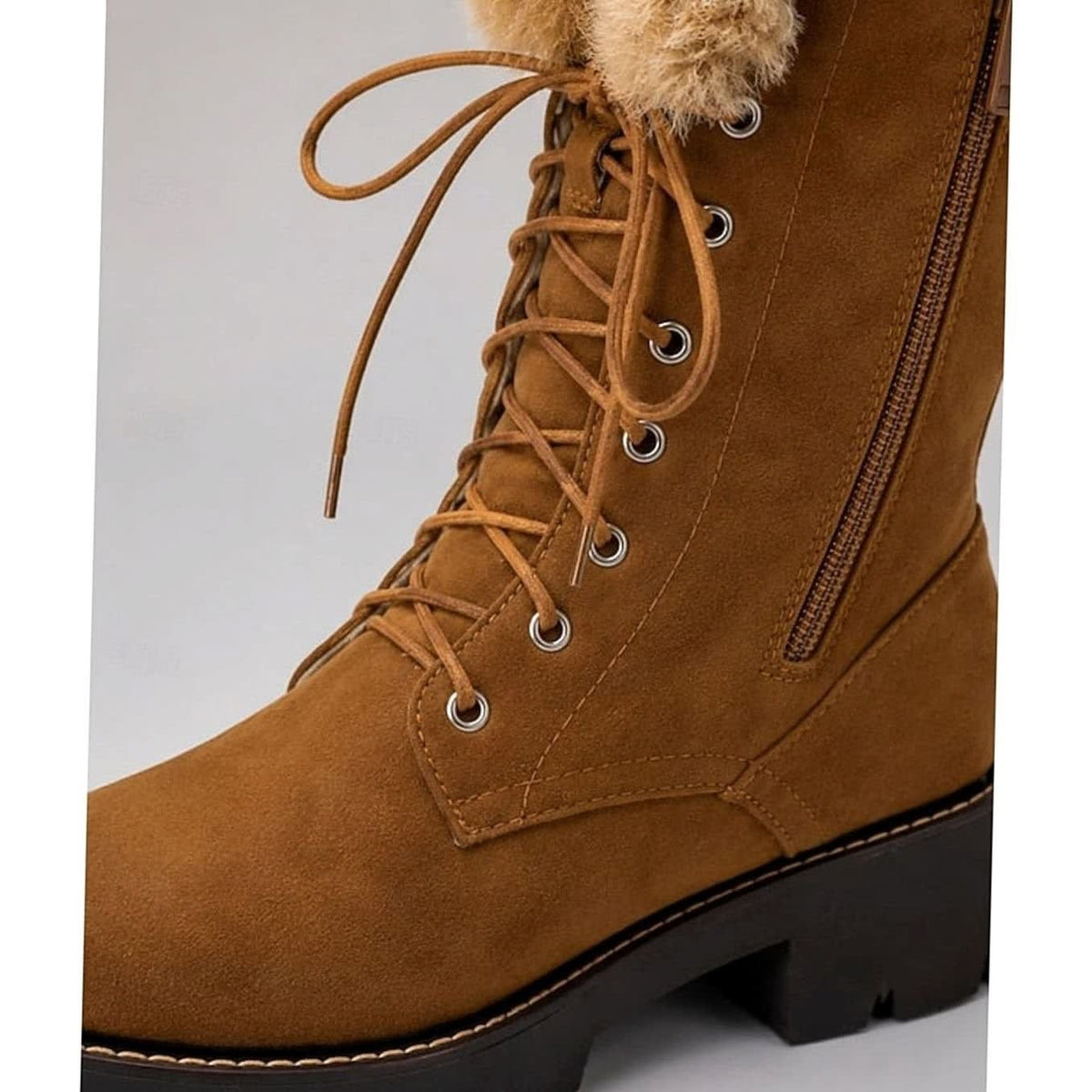 Women's Faux Suede Lace-Up Fur Cuff Snow Boots | Naomi_3