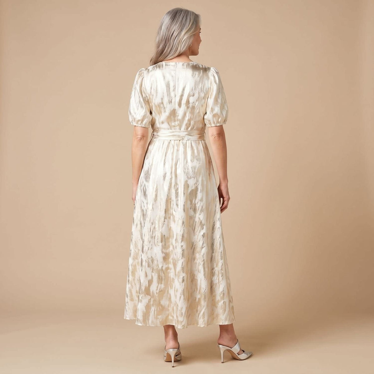 Women's Metallic Button Front Maxi Party Dress | Sarah_6