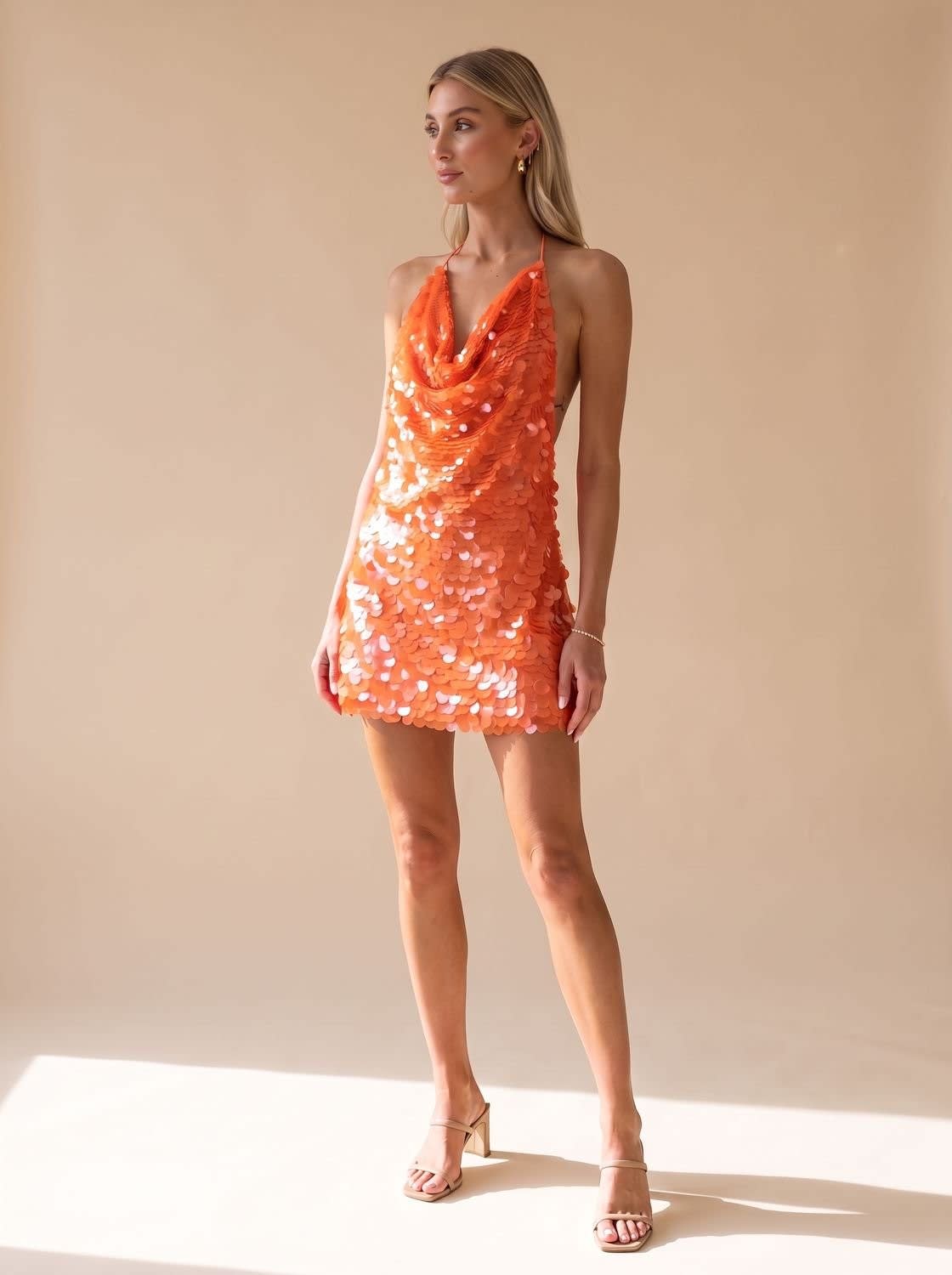 Women's Sequin Cowl Neck Christmas Party Mini Dress | Rosalind_2
