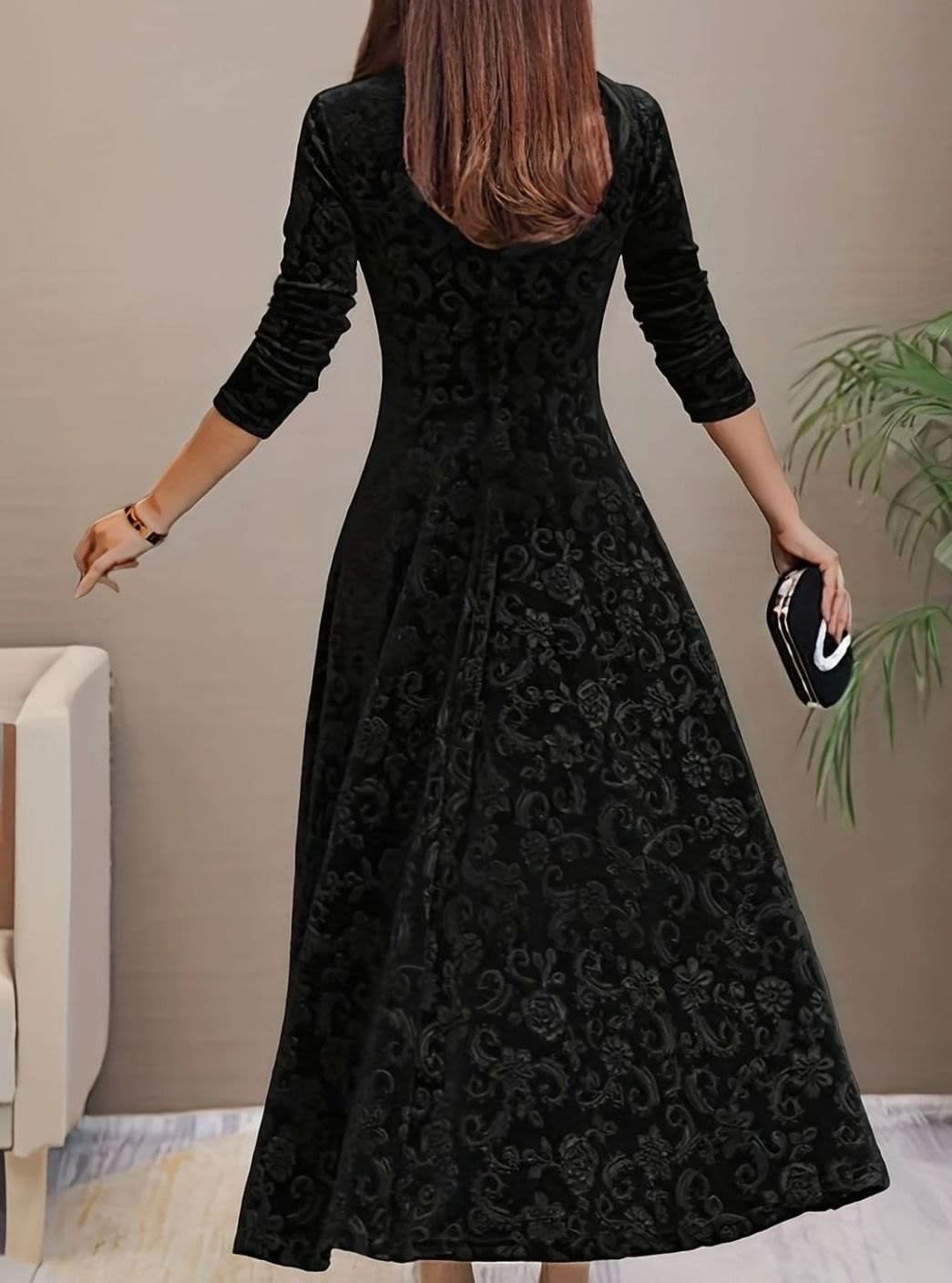 Women's Velvet Floral Midi Party Dress | Isabel_7