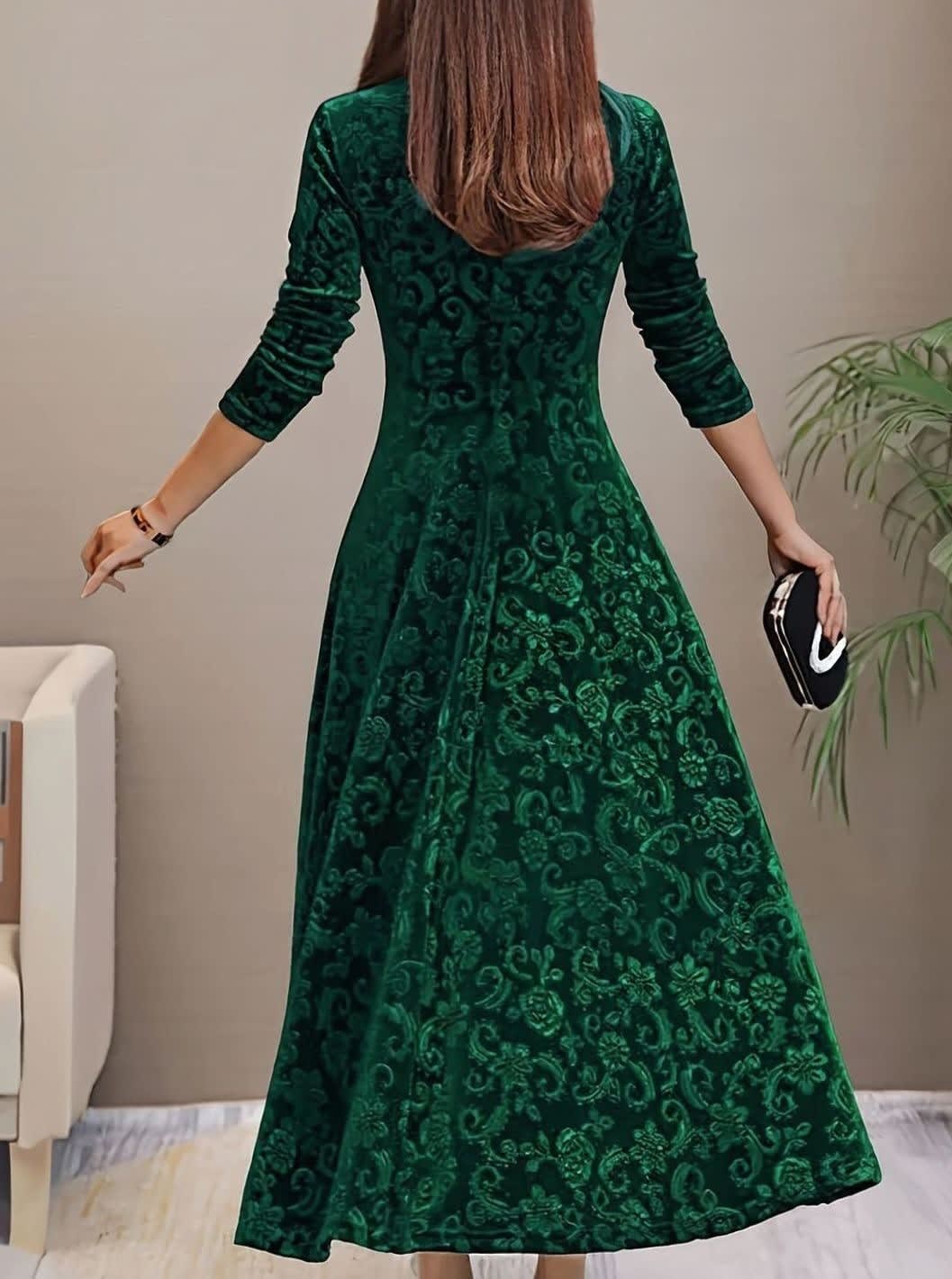 Women's Velvet Floral Midi Party Dress | Isabel_8