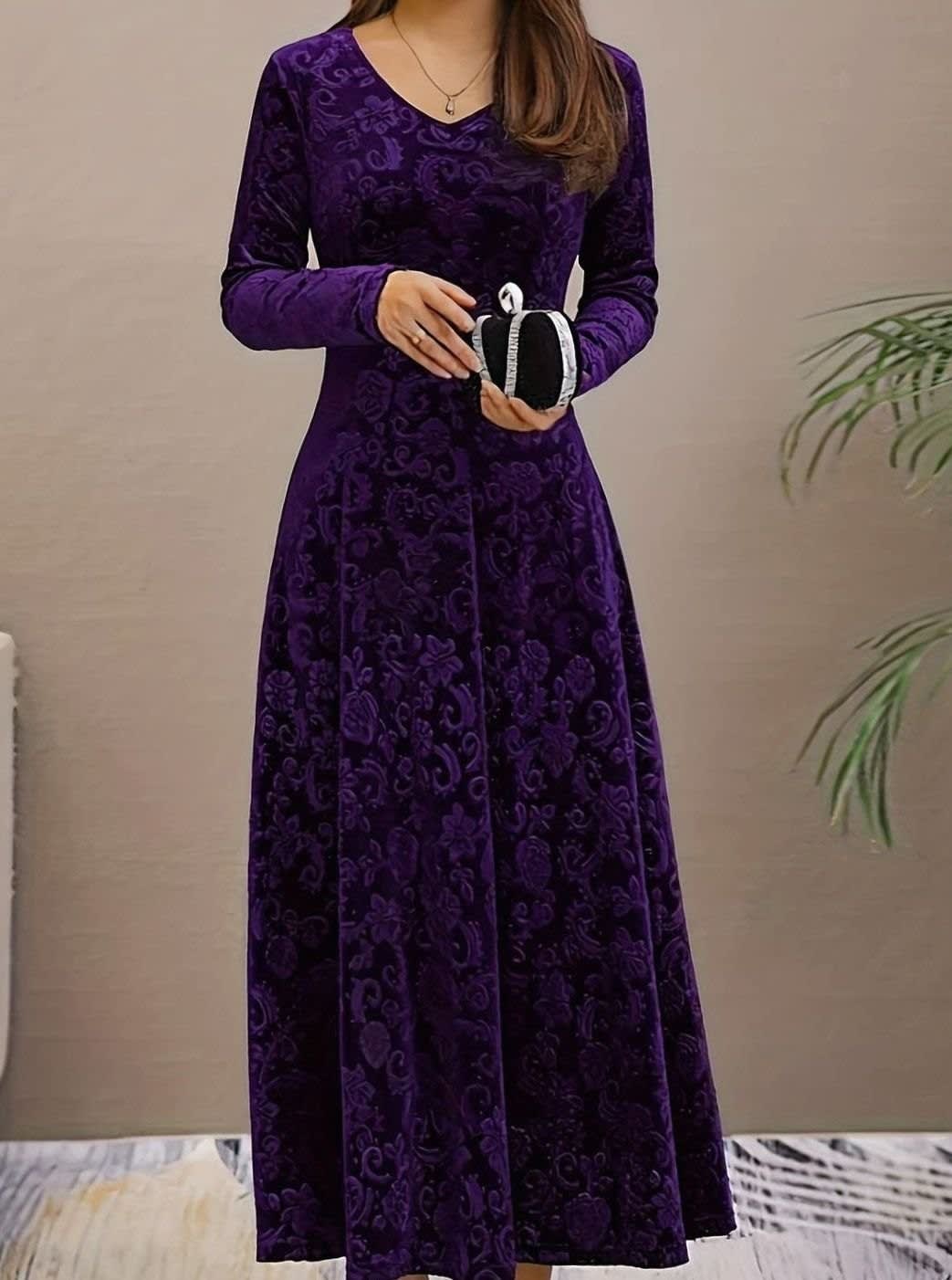 Women's Velvet Floral Midi Party Dress | Isabel_9