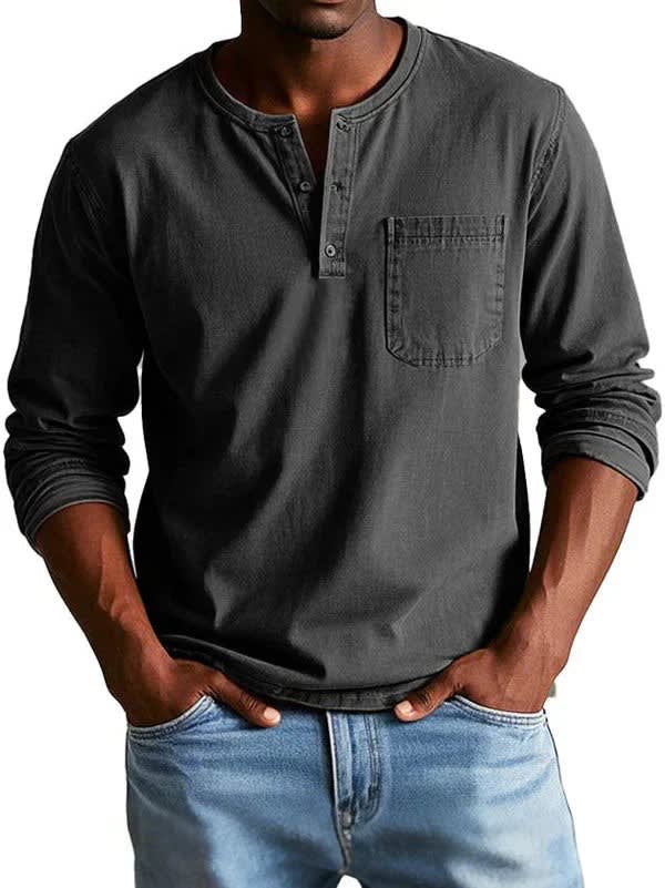 Men's Cotton Long Sleeve Henley Shirt | Clifford_5