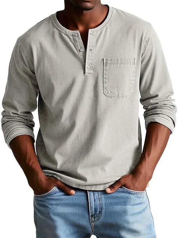 Men's Cotton Long Sleeve Henley Shirt | Clifford_6