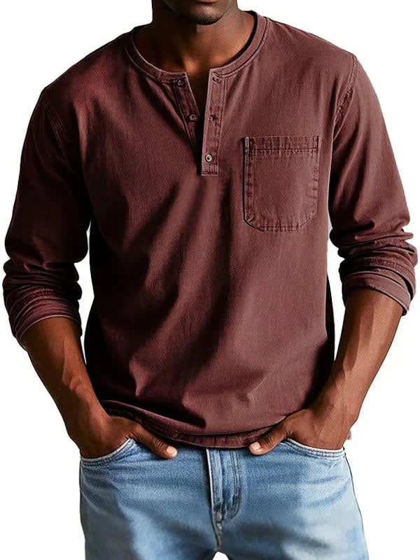 Men's Cotton Long Sleeve Henley Shirt | Clifford_9