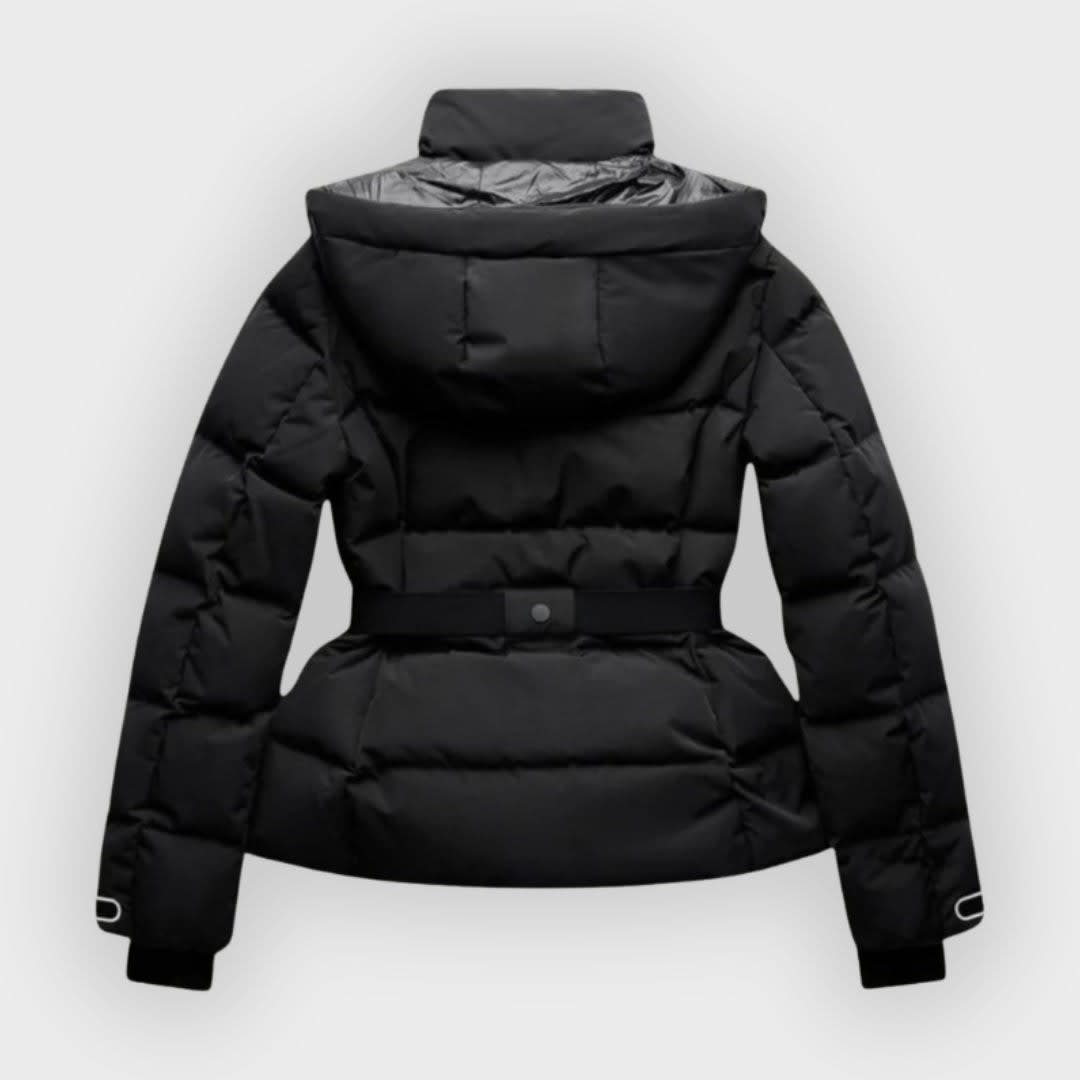 Women's Black Belted Puffer Ski Jacket For Winter | Lydia_2