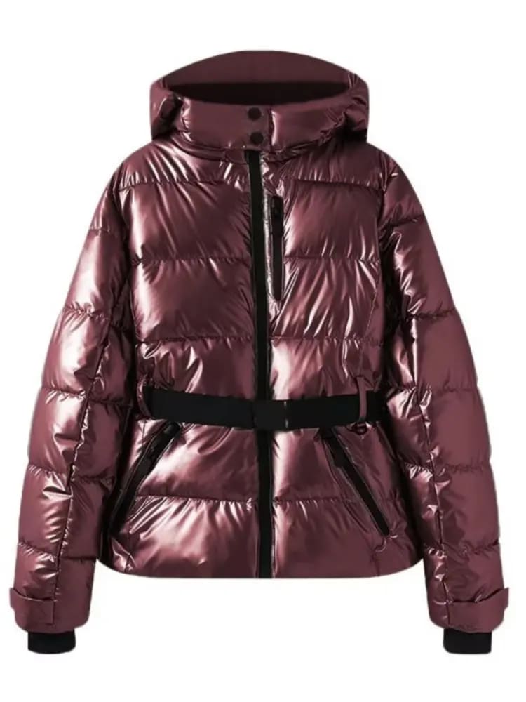 Women's Belted Quilted Puffer Ski Jacket For Winter | Alice_4