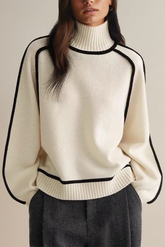 Women's Contrast Trim Turtleneck Jumper | Junie_3