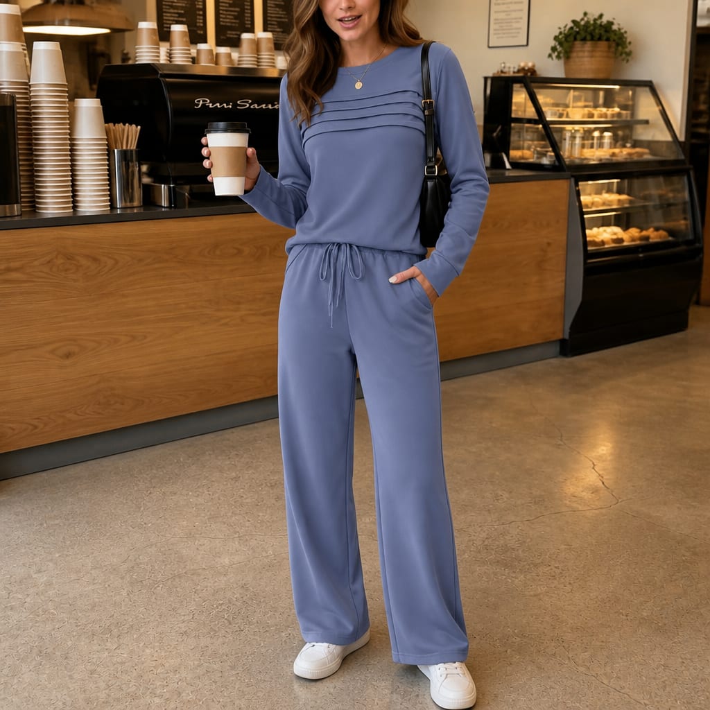 Women's Crew Neck Drawstring Lounge Set | Janice_10