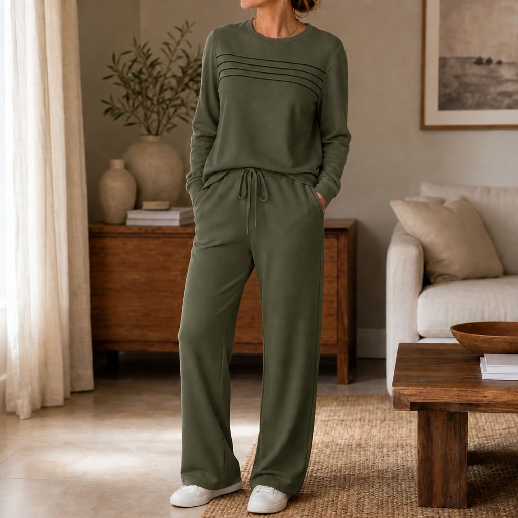 Women's Crew Neck Drawstring Lounge Set | Janice_11