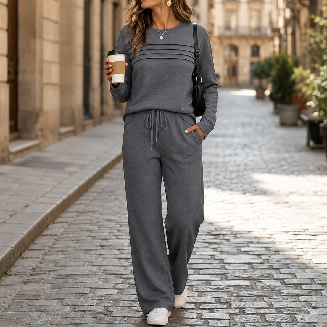 Women's Crew Neck Drawstring Lounge Set | Janice_15