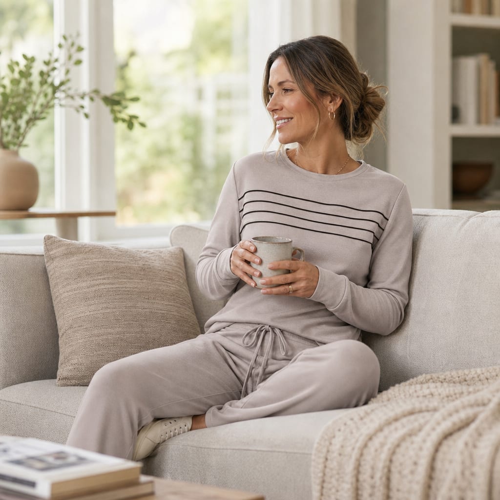 Women's Crew Neck Drawstring Lounge Set | Janice_5