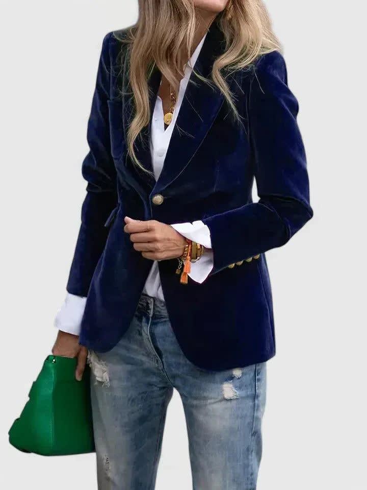 Women's Velvet Notch Lapel Blazer | June_4