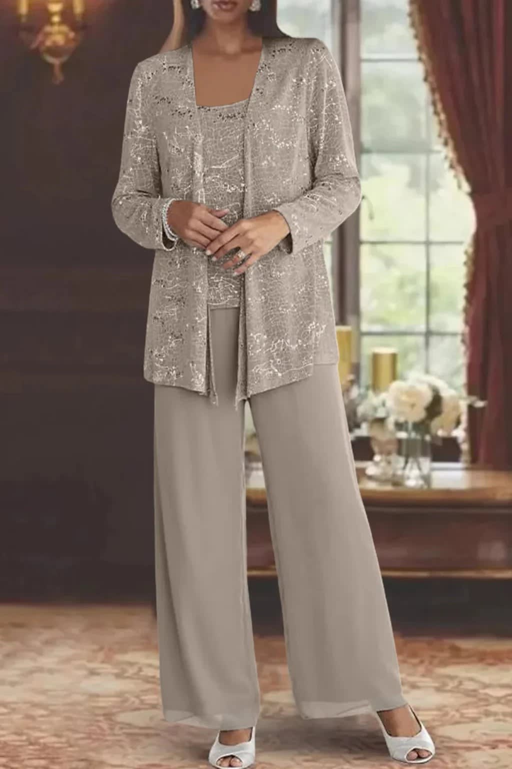 Women's Sequin Lace Wedding Guest Trouser Suit | Brittany_10