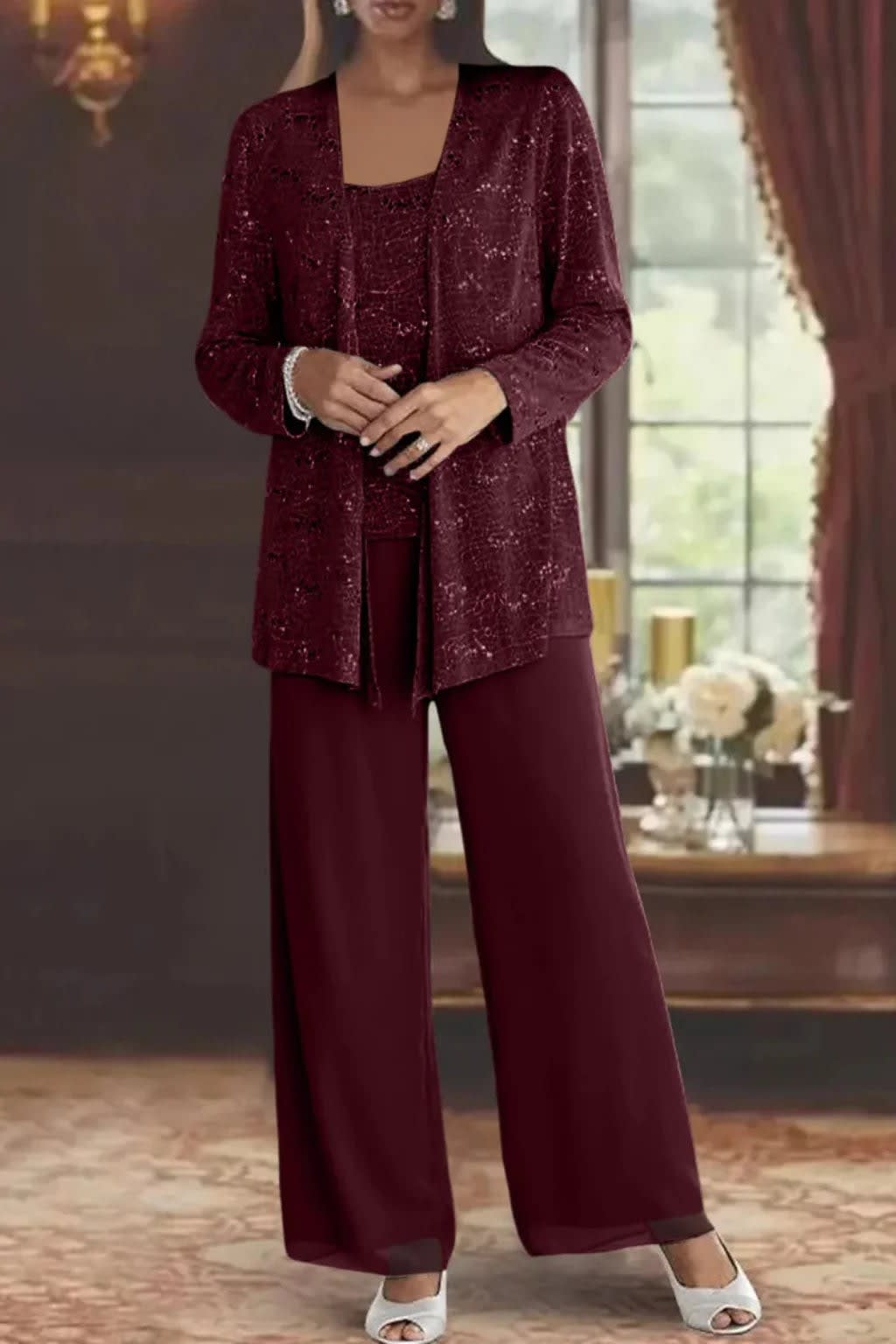 Women's Sequin Lace Wedding Guest Trouser Suit | Brittany_12