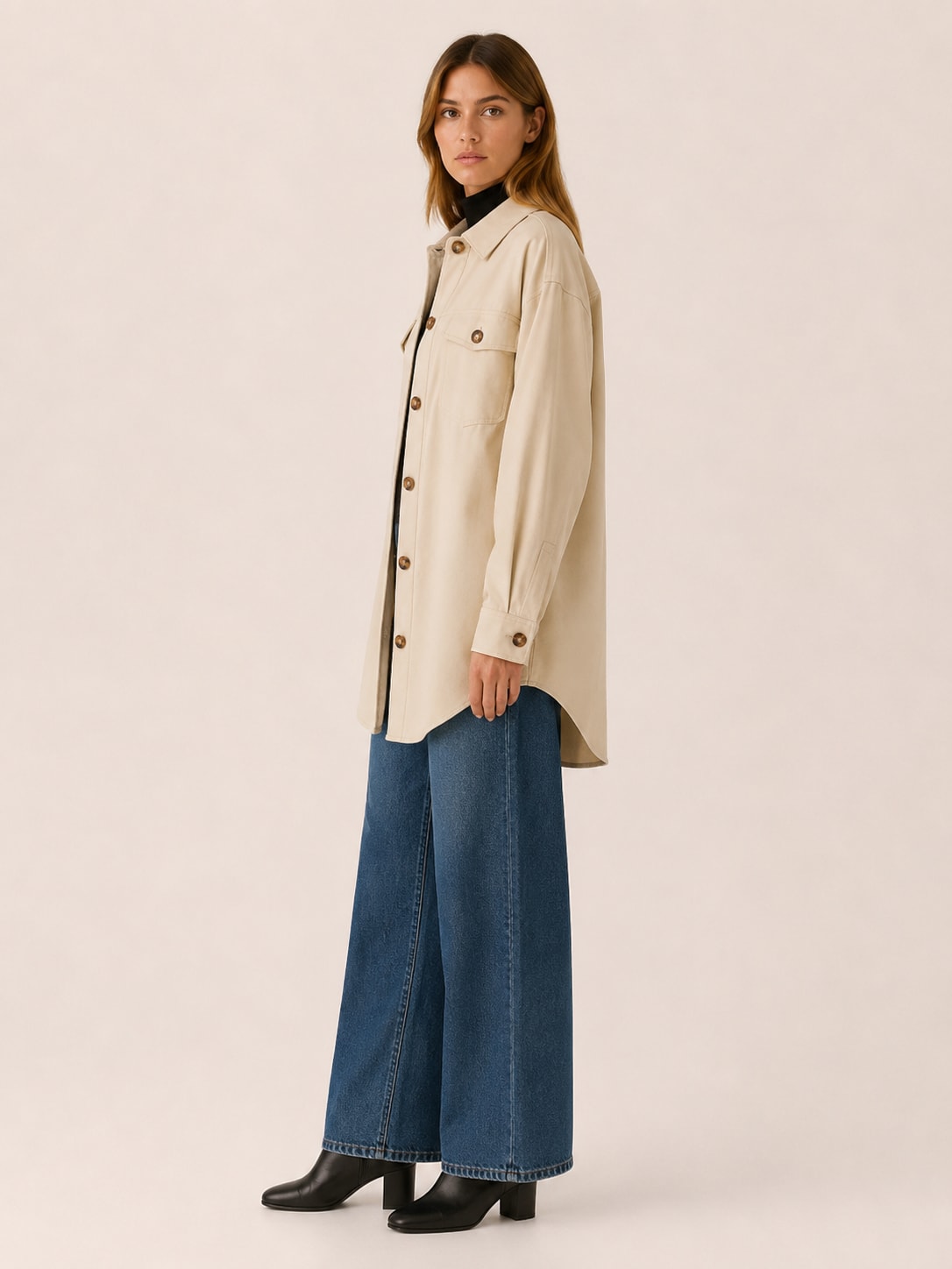 Women's Button-Front Shirt Jacket with Chest Pockets | Natalie Rivera_3