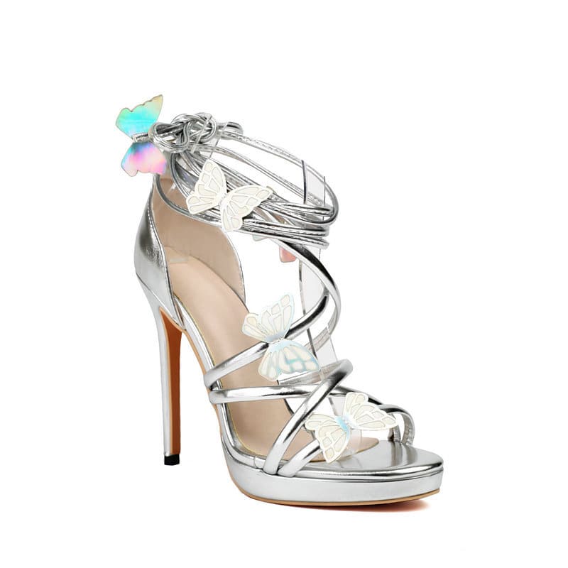 Women's Lace Up Butterfly Heeled Sandals | Oighrig_11