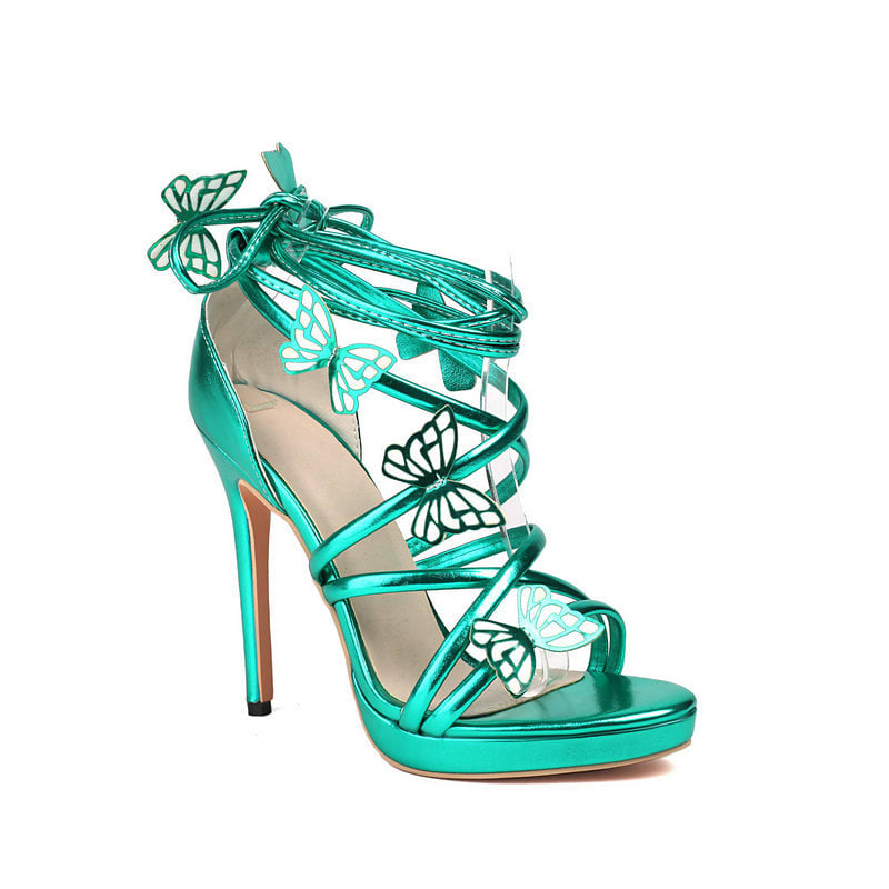 Women's Lace Up Butterfly Heeled Sandals | Oighrig_14