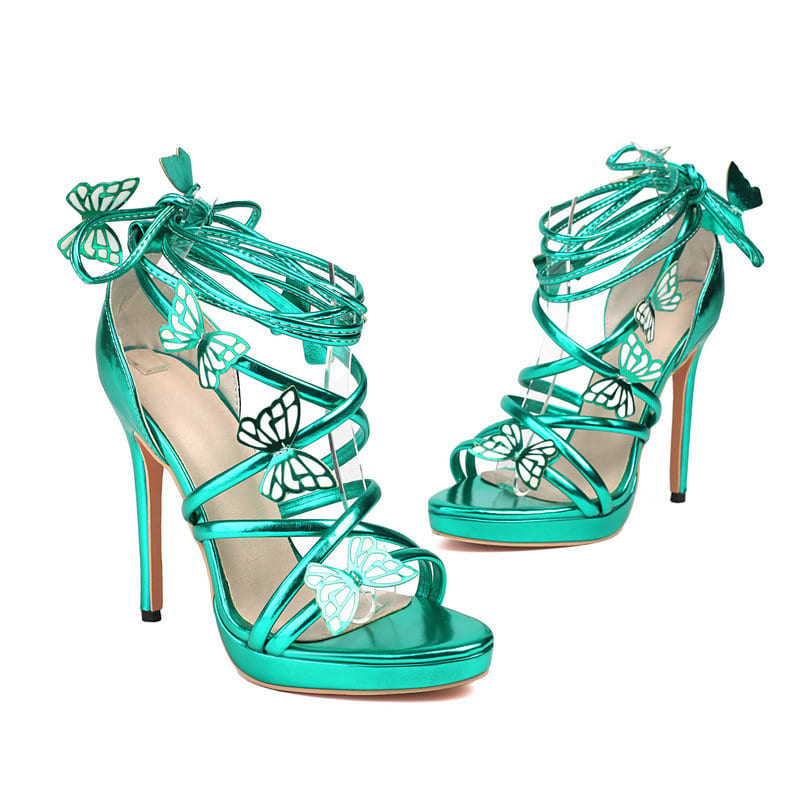 Women's Lace Up Butterfly Heeled Sandals | Oighrig_15