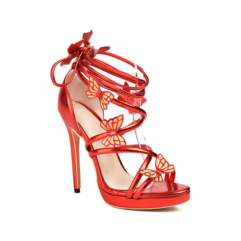 Women's Lace Up Butterfly Heeled Sandals | Oighrig_4