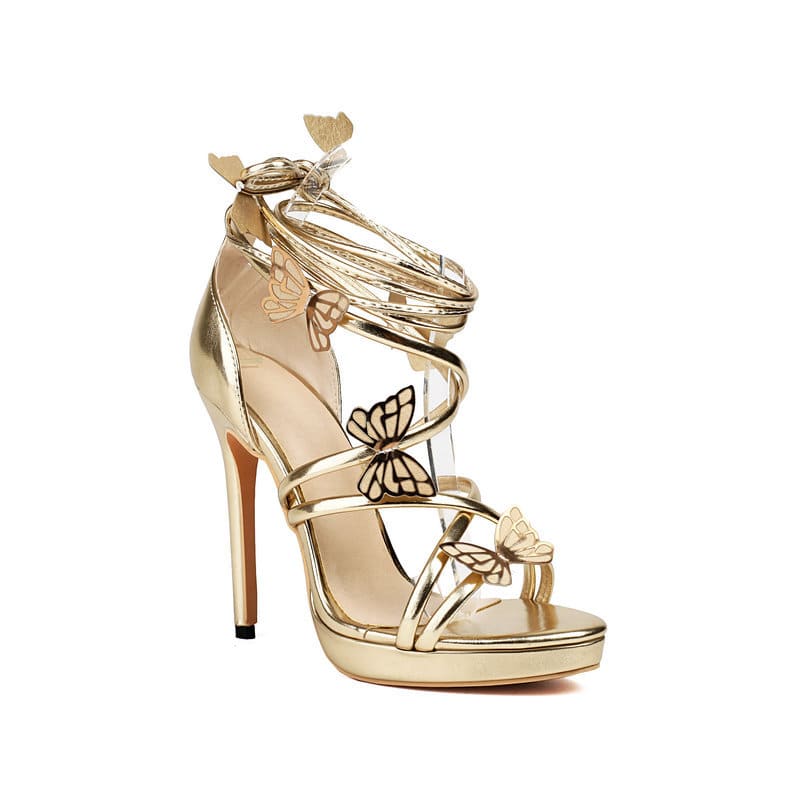 Women's Lace Up Butterfly Heeled Sandals | Oighrig_8