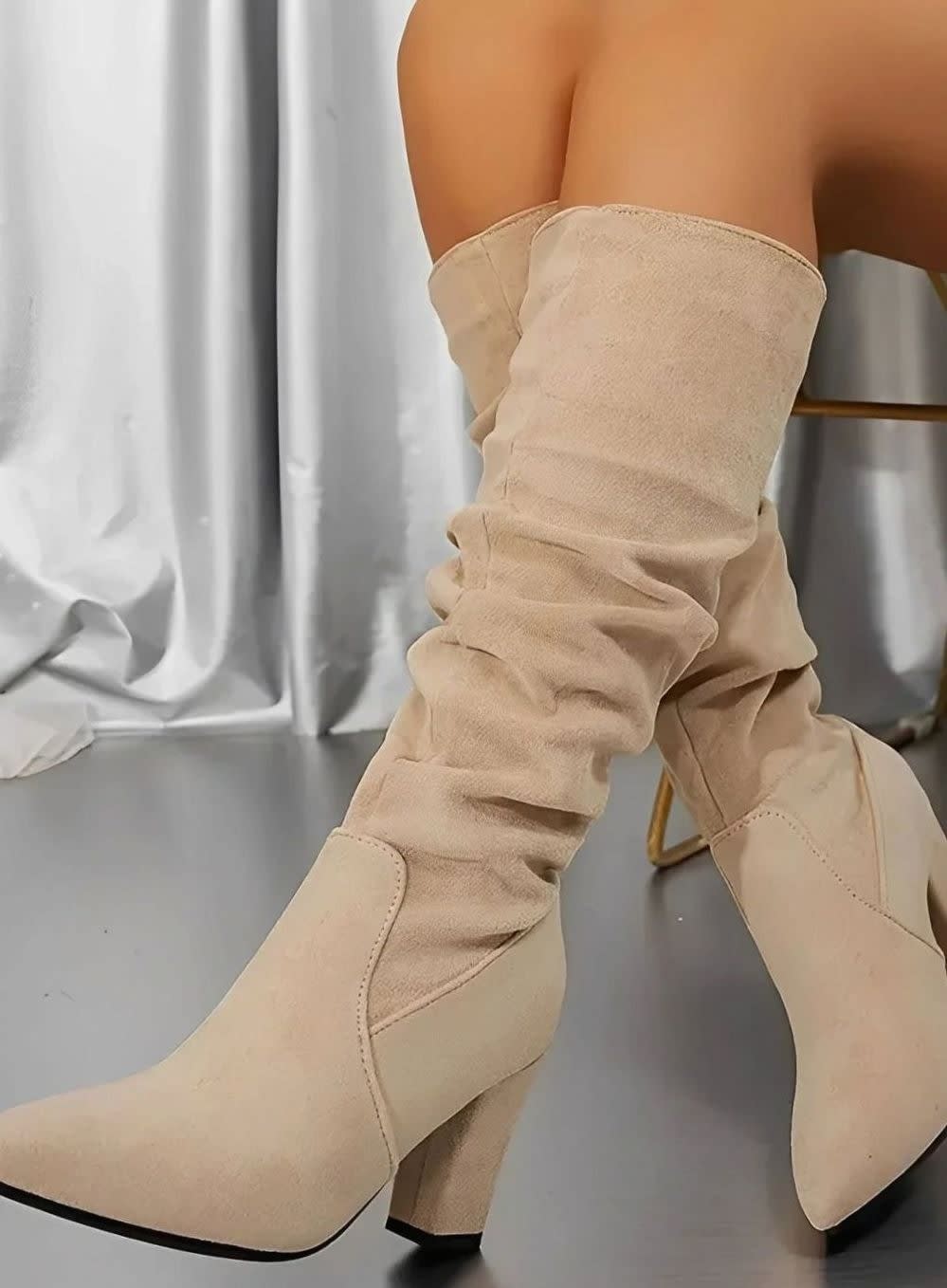 Women's Ruched Block Heel Knee High Boots | Wren_4