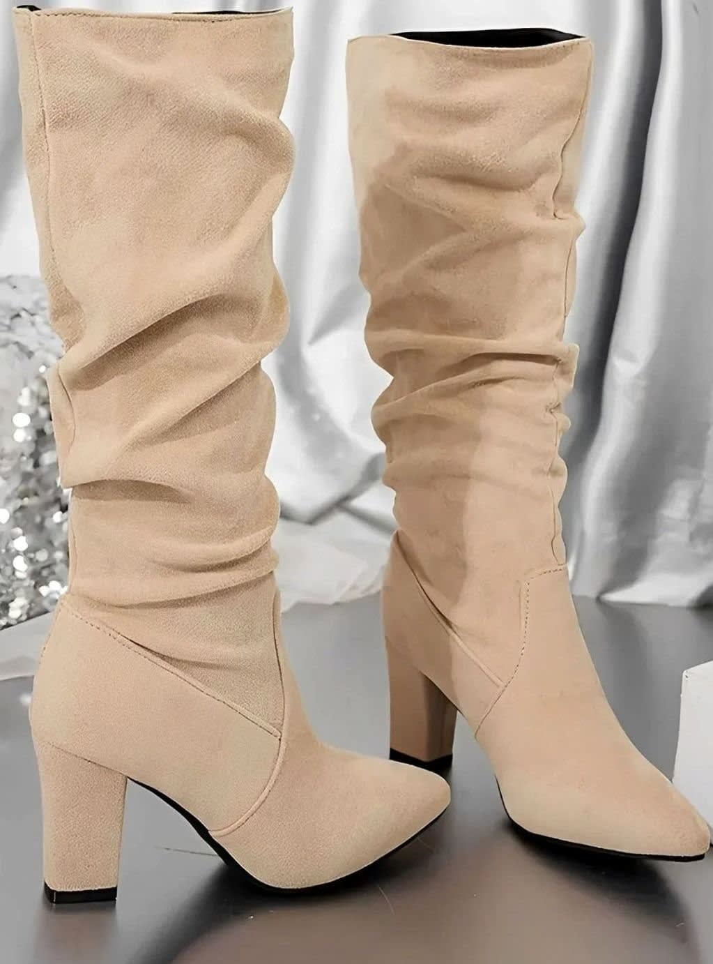 Women's Ruched Block Heel Knee High Boots | Wren_5