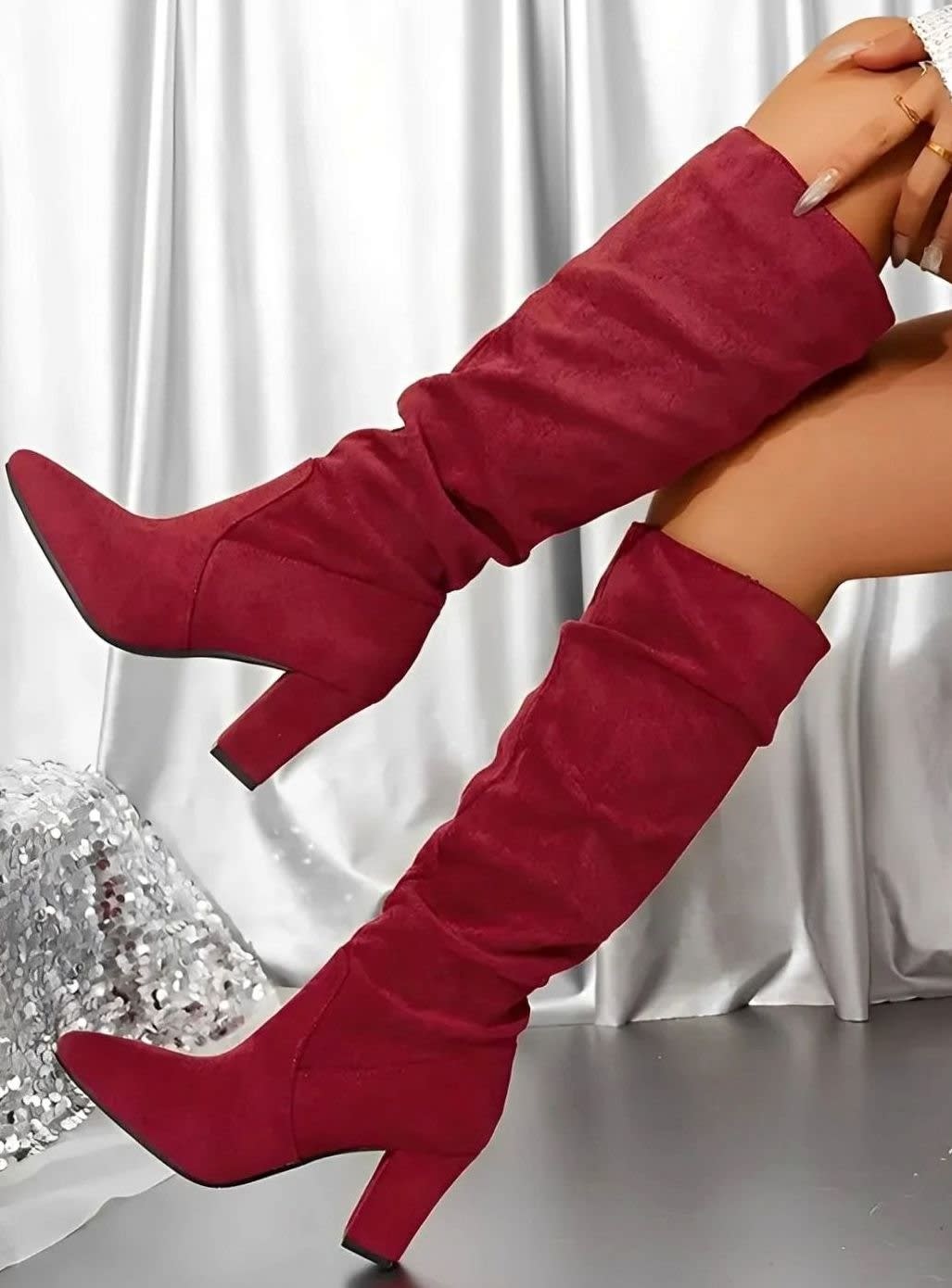 Women's Ruched Block Heel Knee High Boots | Wren_7