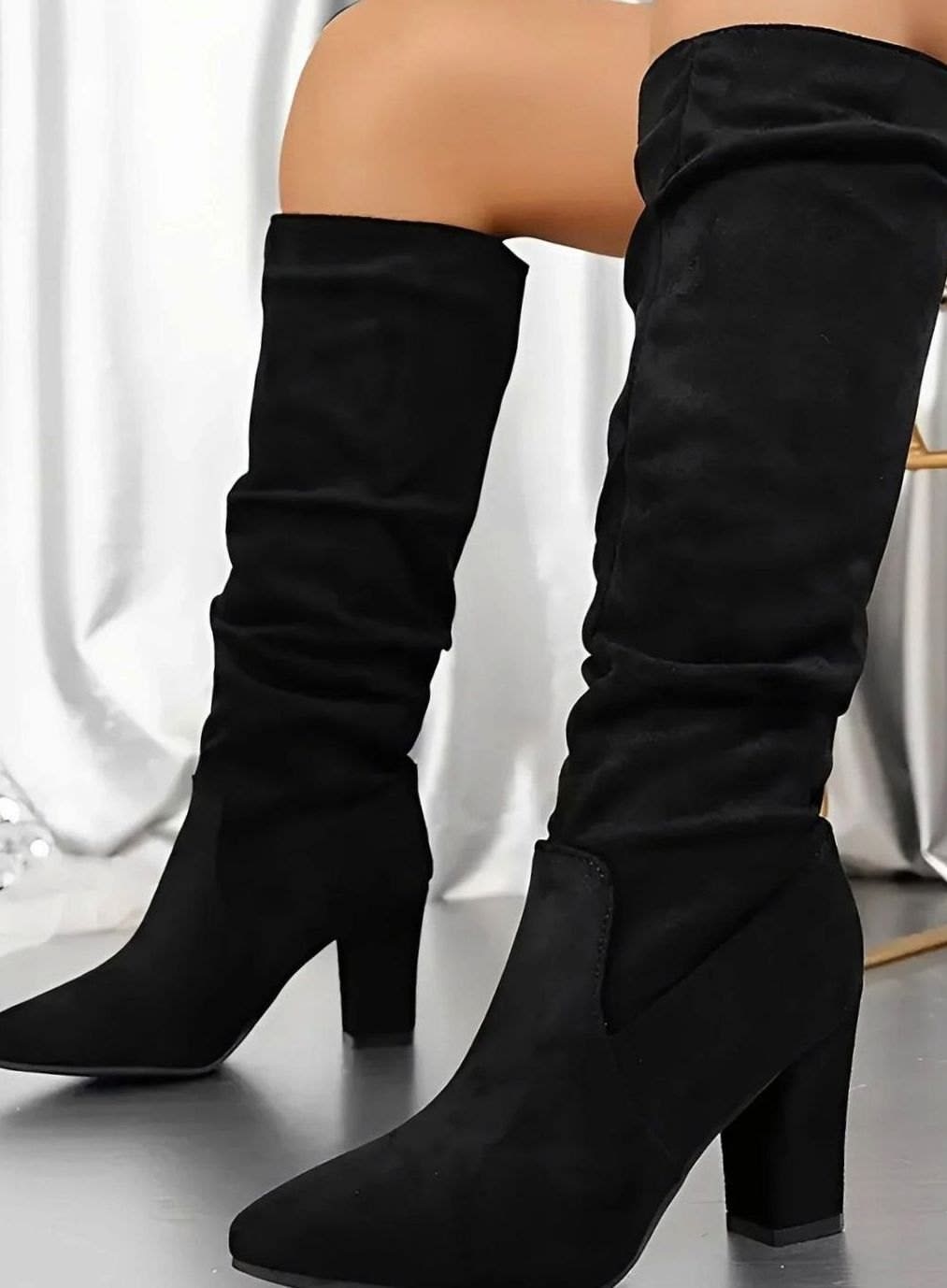Women's Ruched Block Heel Knee High Boots | Wren_9