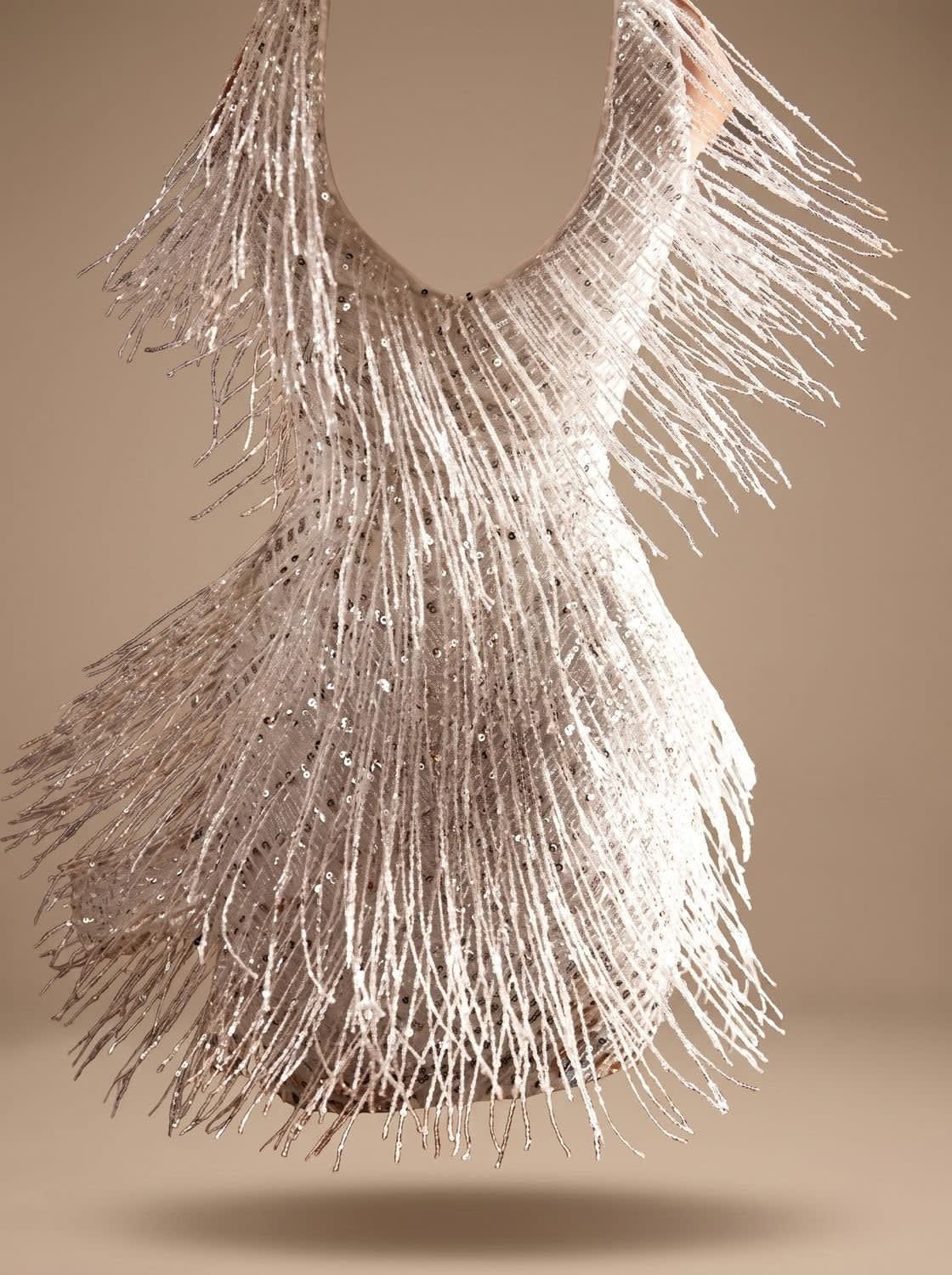 Women's Fitted Sequin Fringe Christmas Party Mini Dress | Clementine_4