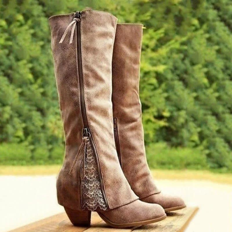 Women's Suede Block Heel Knee High Boots | Eileen_1