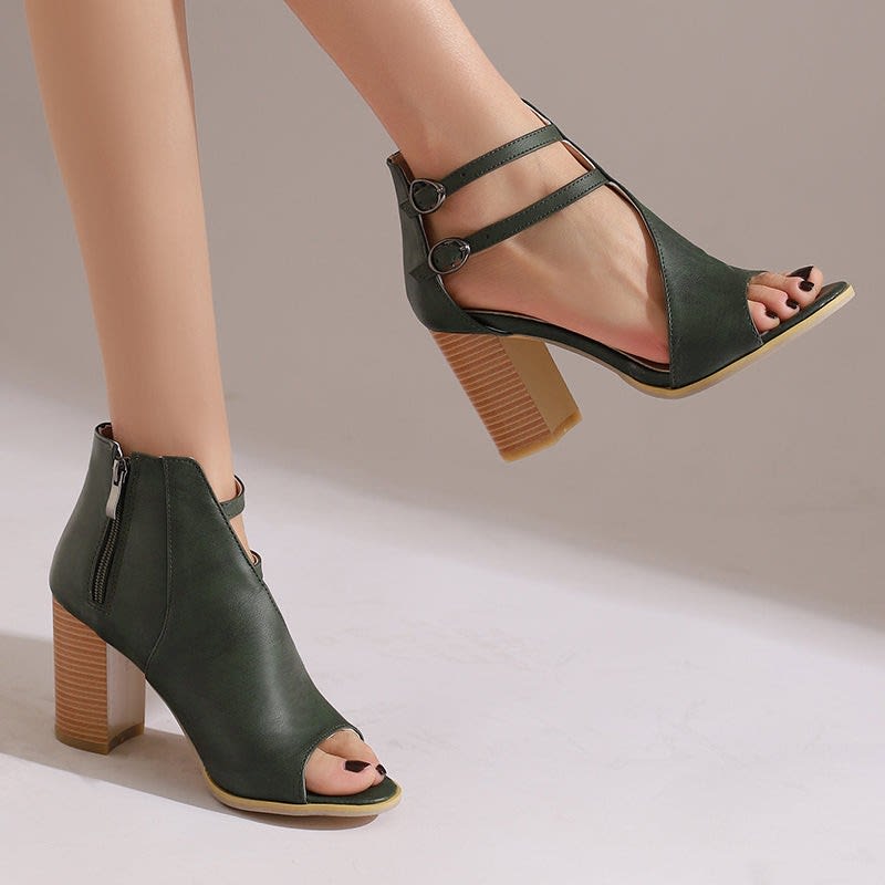 Women's Peep-Toe Block Heel Sandals | Anwyn_8