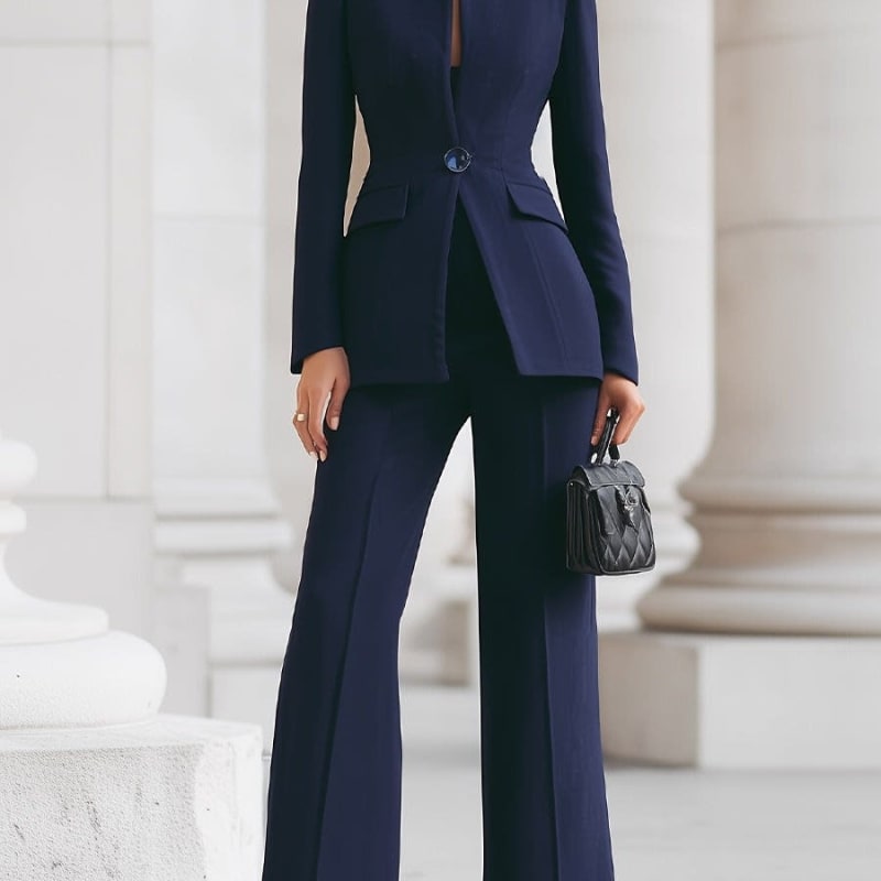 Women's Tailored Stand Collar Trouser Suit | Giselle_1