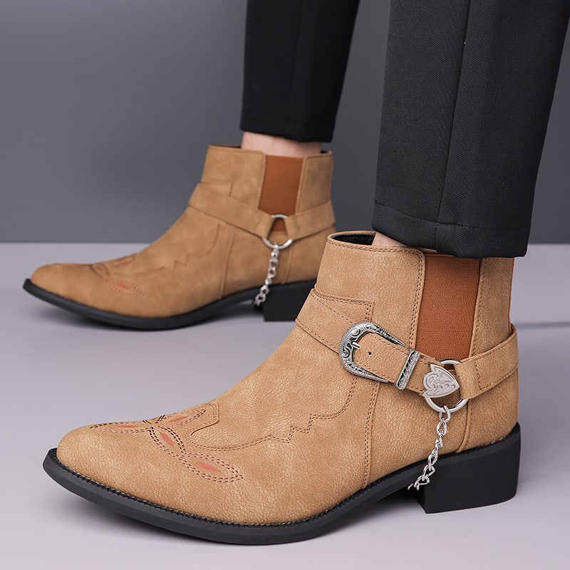 Men's Buckle Chain Western Ankle Boots | Nikolai_2
