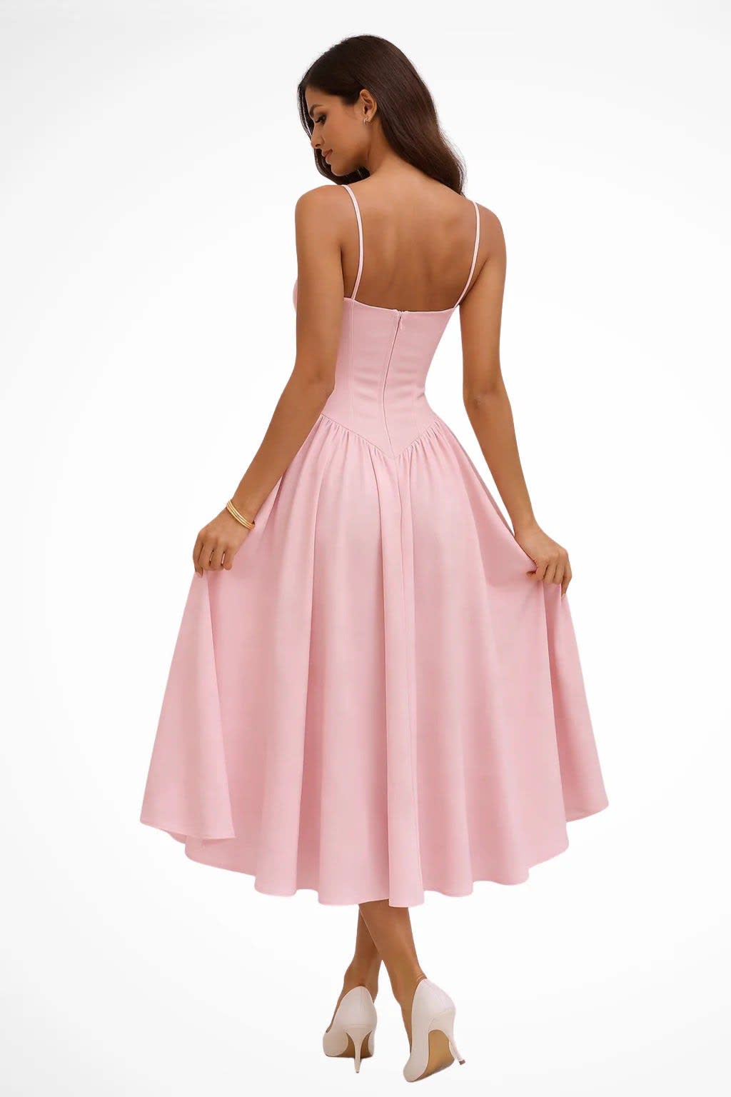 Women's Pink Corset Wedding Guest Midi Dress | Juliette_2