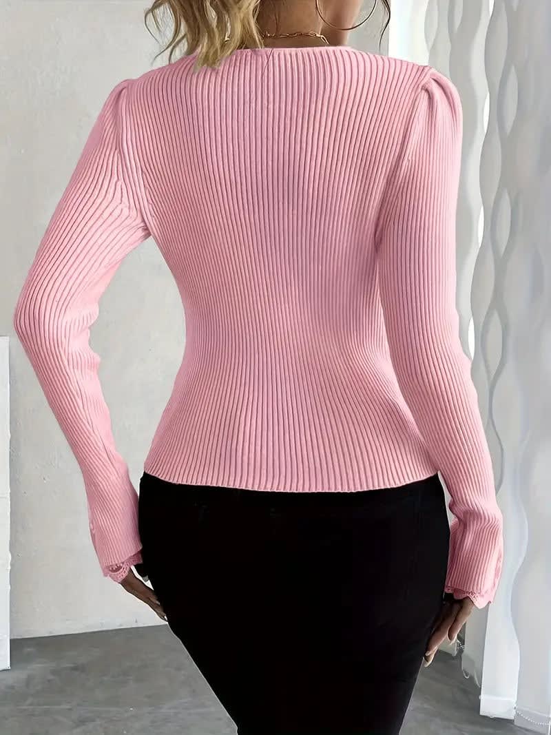 Women's Ribbed Button Front Knit Top | Gladys_2