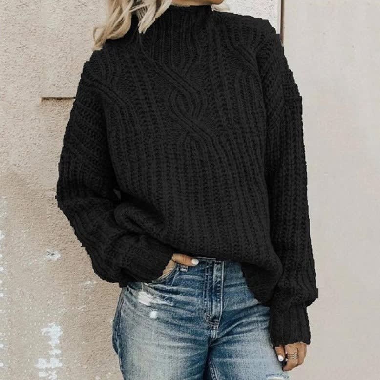 Women's Chunky Cable Knit Mock Neck Jumper | Lucille_5