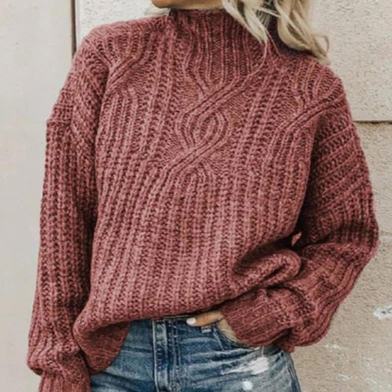 Women's Chunky Cable Knit Mock Neck Jumper | Lucille_6