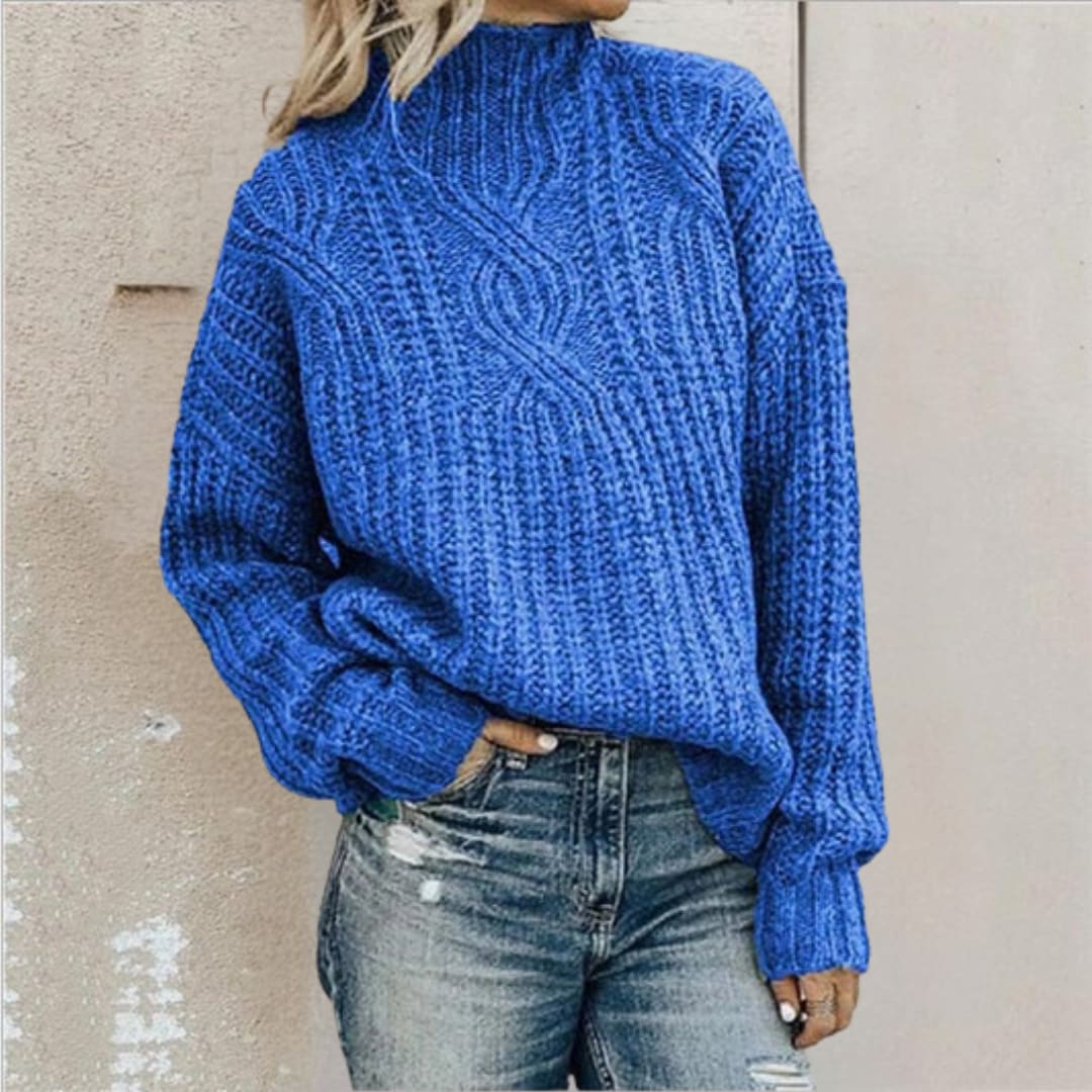 Women's Chunky Cable Knit Mock Neck Jumper | Lucille_7