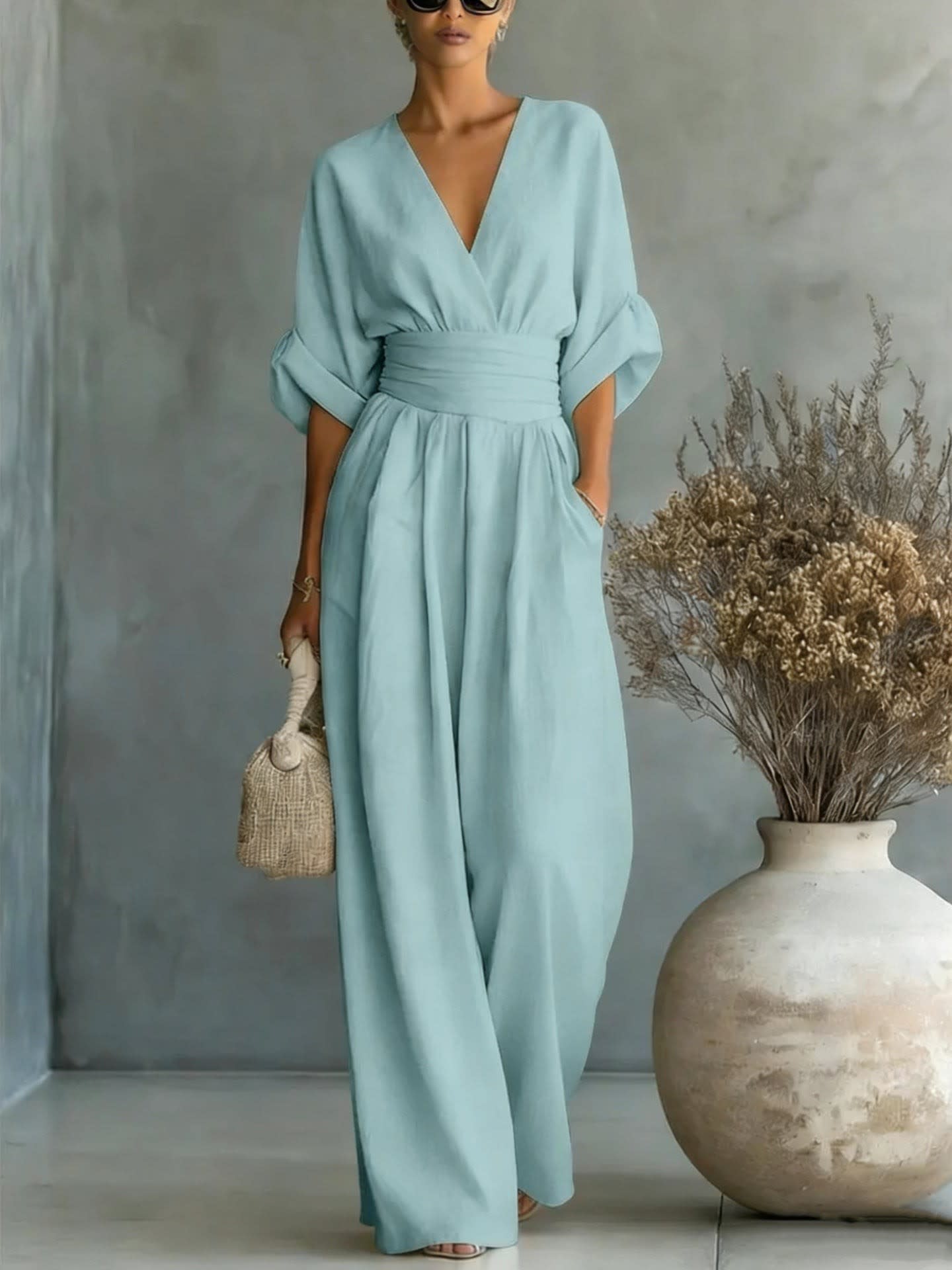 Women's Linen Wide Leg Jumpsuit | Treasa_13
