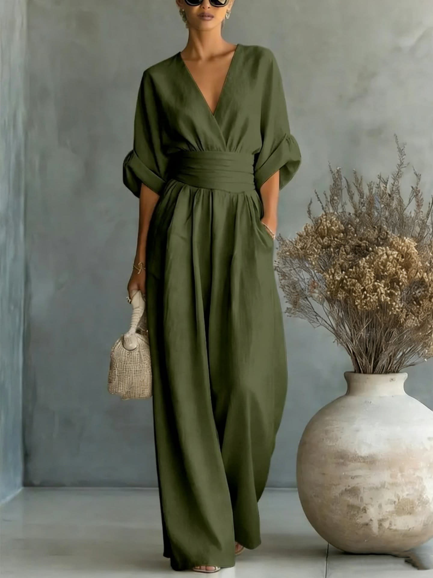 Women's Linen Wide Leg Jumpsuit | Treasa_9