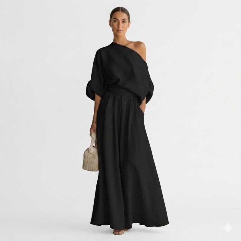 Women's Linen One Shoulder Two-Piece Set | Jennet_1