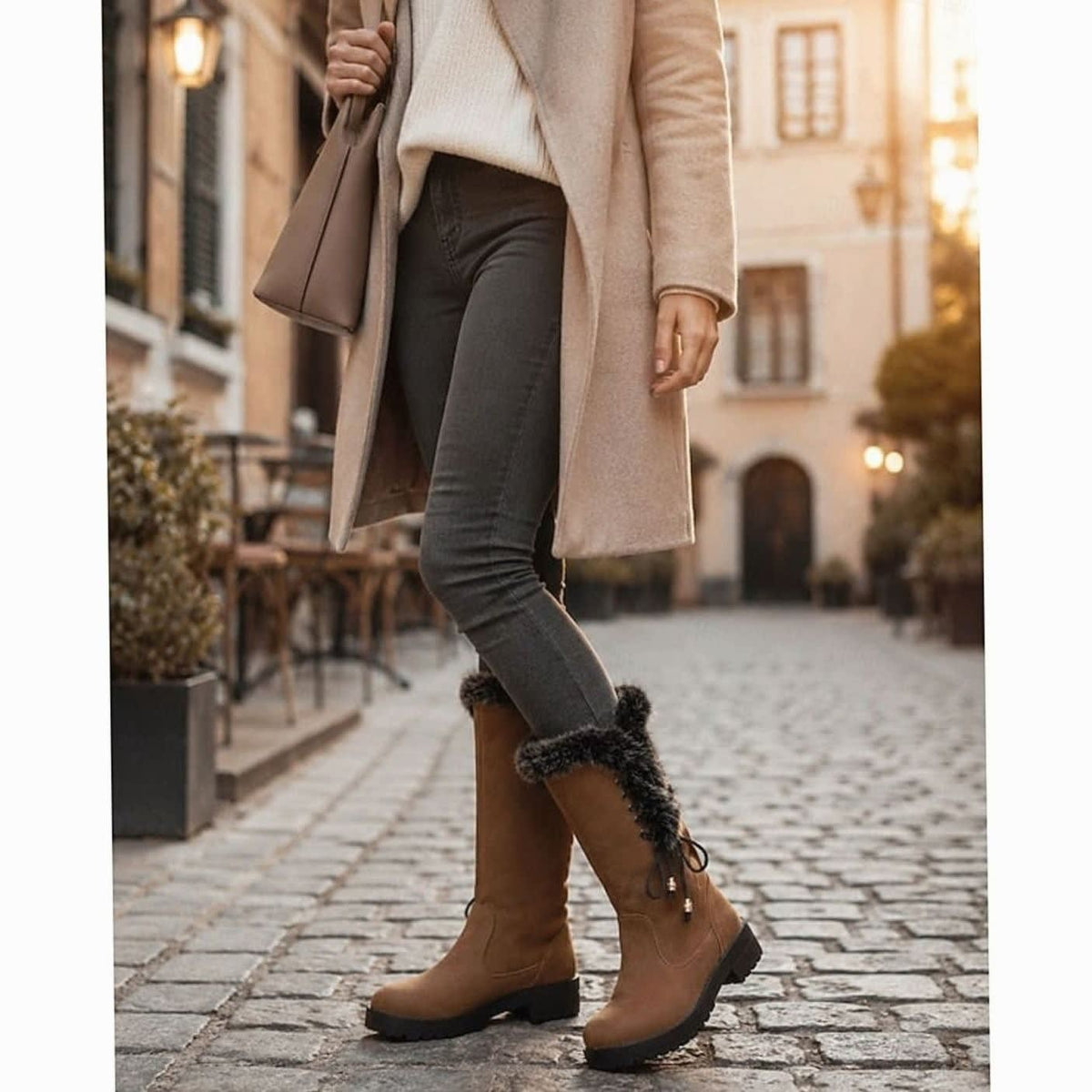 Women's Fur Trim Lace-Back Winter Snow Boots | Nina_12