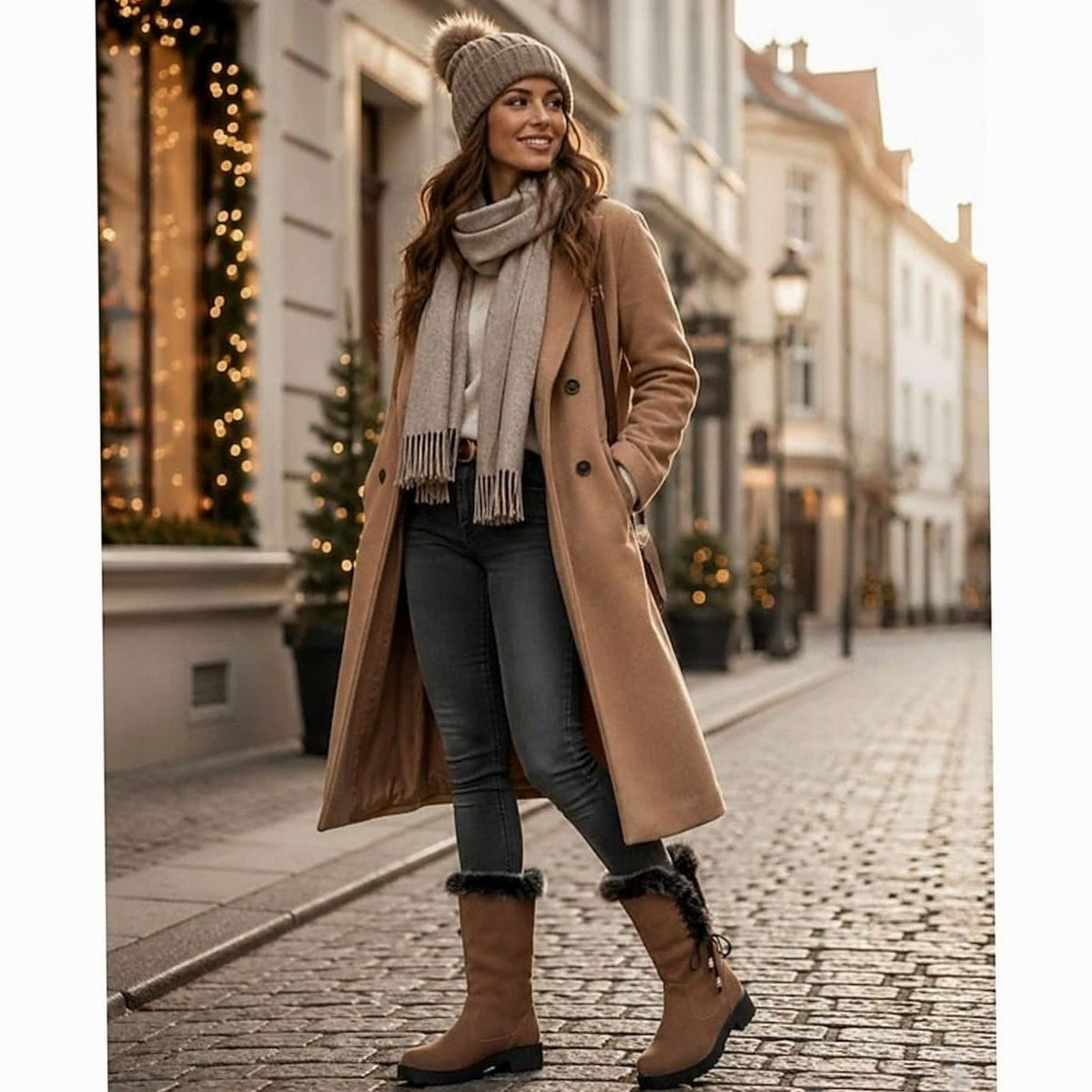 Women's Fur Trim Lace-Back Winter Snow Boots | Nina_14