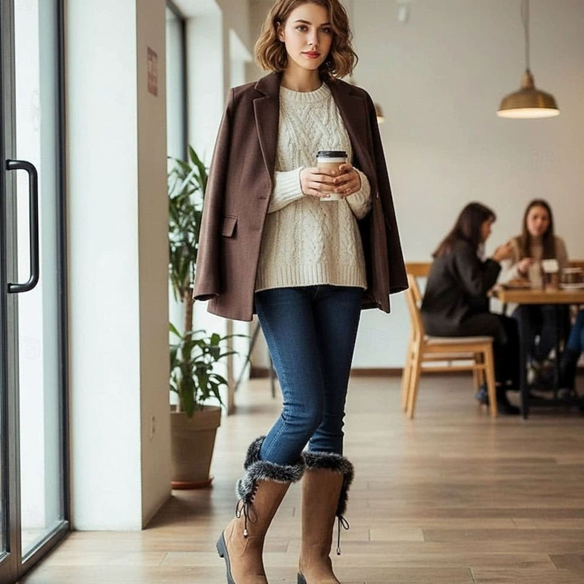 Women's Fur Trim Lace-Back Winter Snow Boots | Nina_5