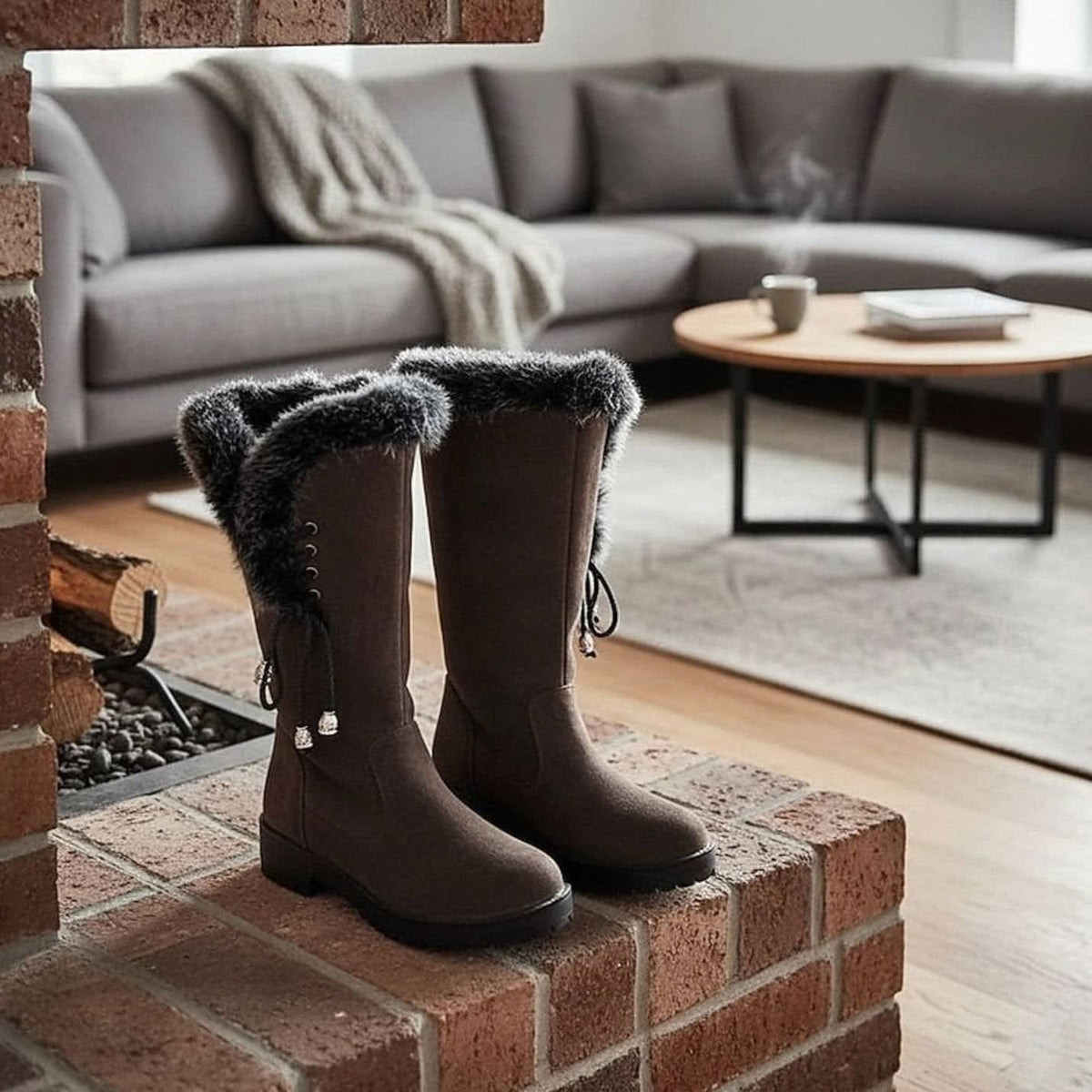 Women's Fur Trim Lace-Back Winter Snow Boots | Nina_6
