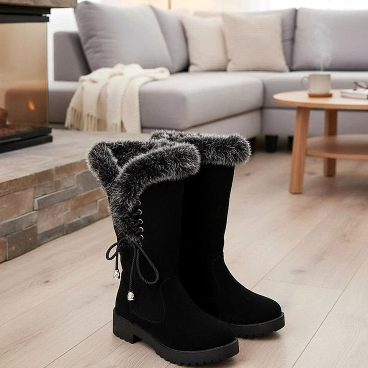 Women's Fur Trim Lace-Back Winter Snow Boots | Nina_7