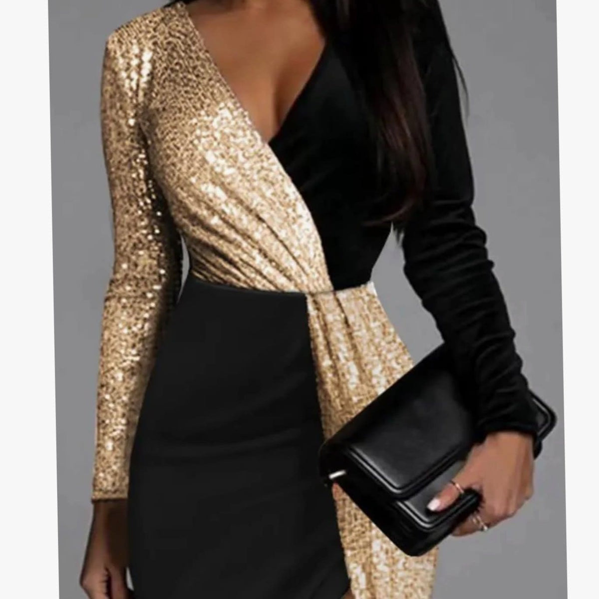 Women's Gold Color Block Christmas Party Dress | Cecily_2