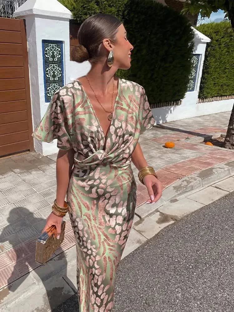 Women's Printed Wrap Wedding Guest Midi Dress | Samantha_3